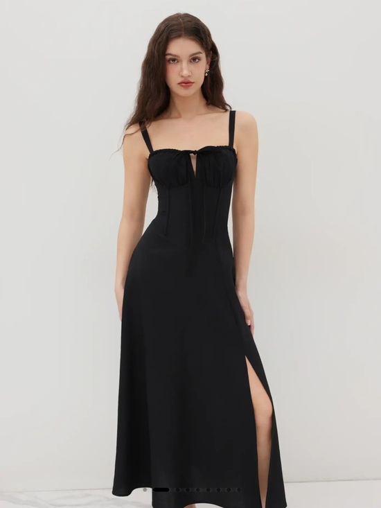 Cider Dresses & Skirts - NWT Cider Square Neck Tie Corset Ruffle Split Cami Maxi Black Dress in S